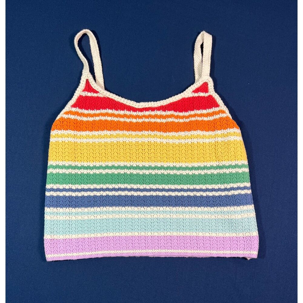 American Eagle Women’s M Rainbow Striped Crochet Knit Cami Tank Top Y2K